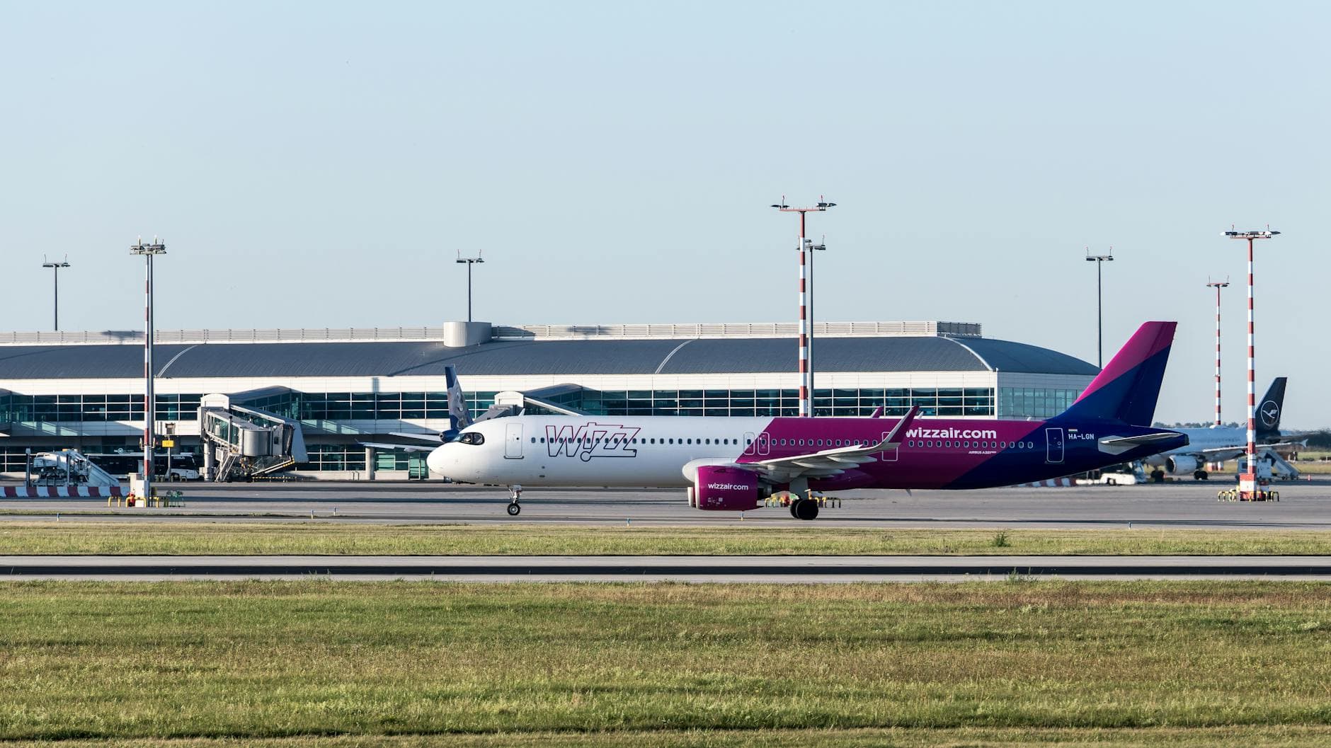 Wizz Air Airbus A320 taxiing at Prague Airport, Czech Republic.