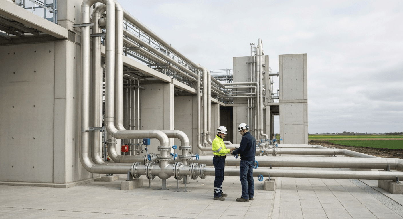 Teknisk anlæg til CO2-fangst og transport i et åbent landskab