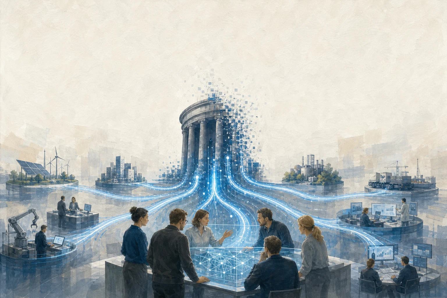Grafik der illustrerer europæisk AI-innovation og teknologisk udvikling.