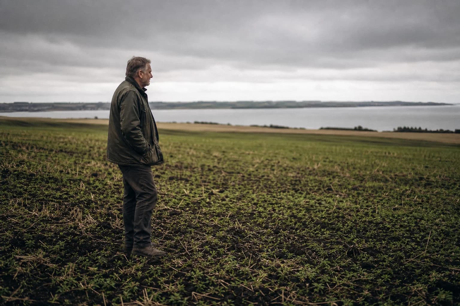 Traktor på en mark i forbindelse med miljøstøtte og efterafgrøder.