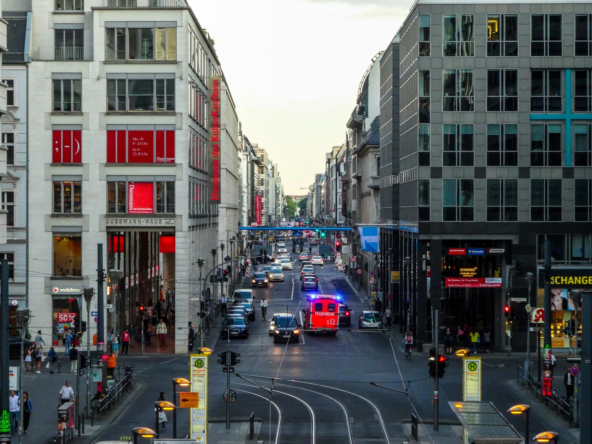 Busy city street with cars and buildings