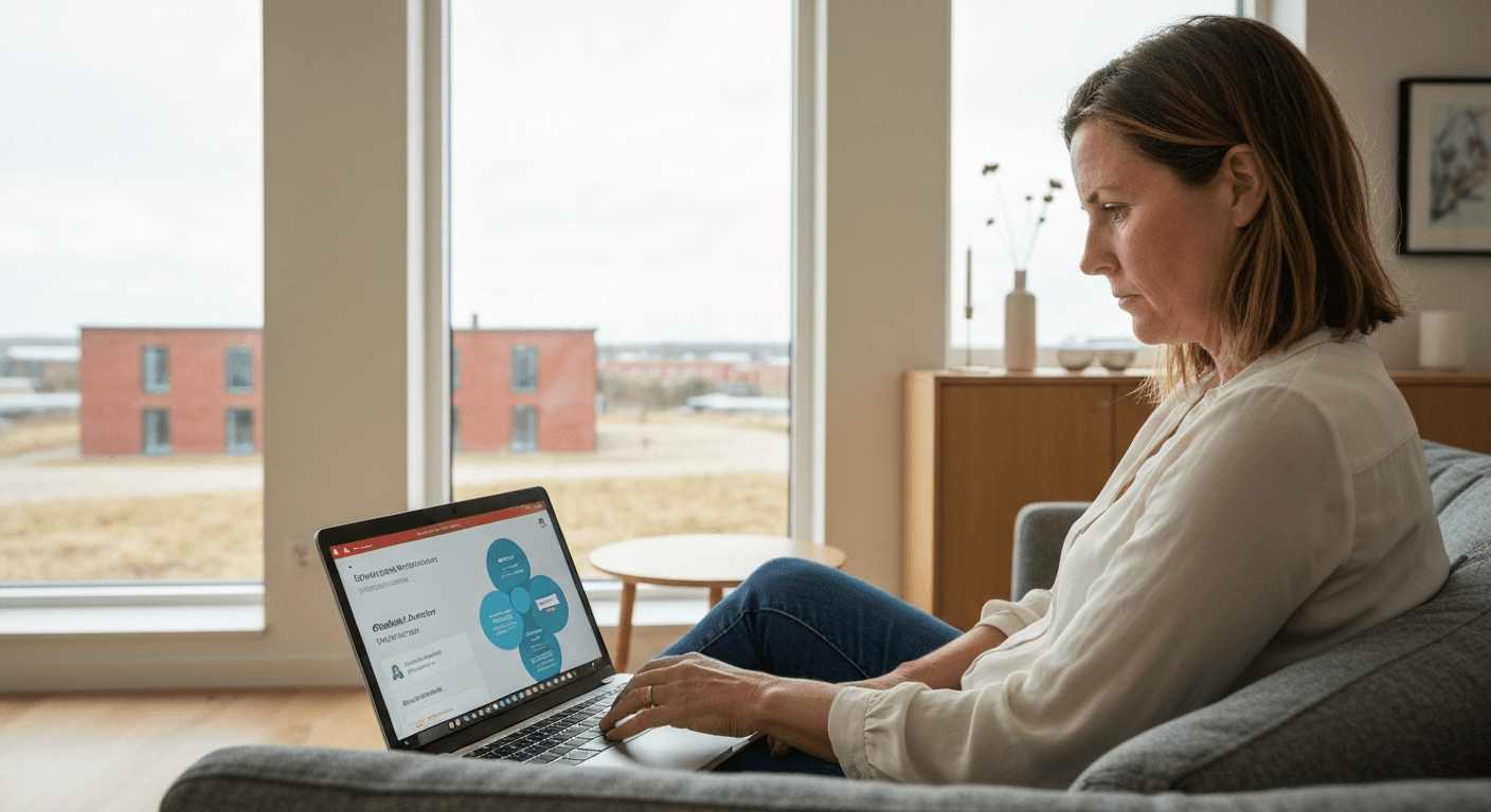 En borger tjekker sin digitale post og årsopgørelse via TastSelv på en bærbar computer.