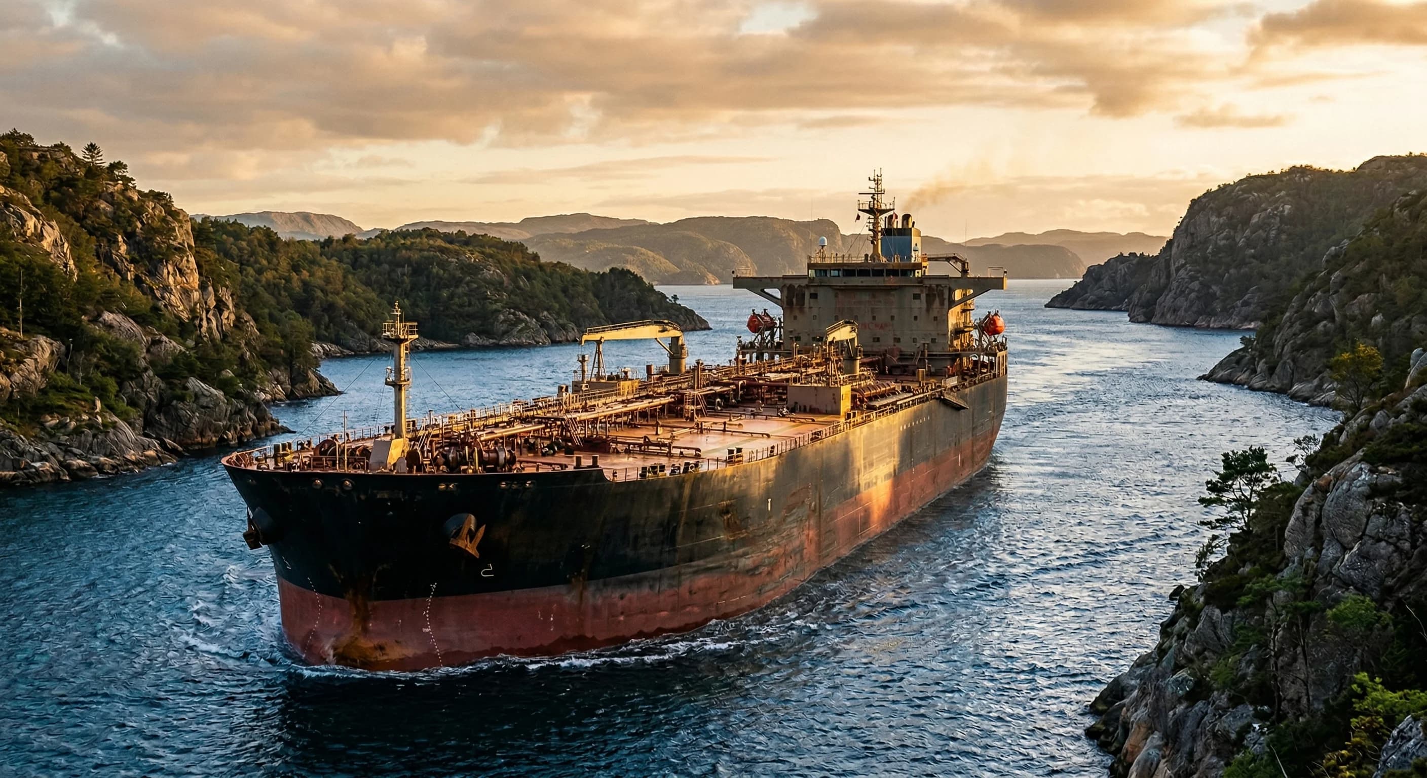 Kort over Hormuzstrædet og internationale handelsskibe