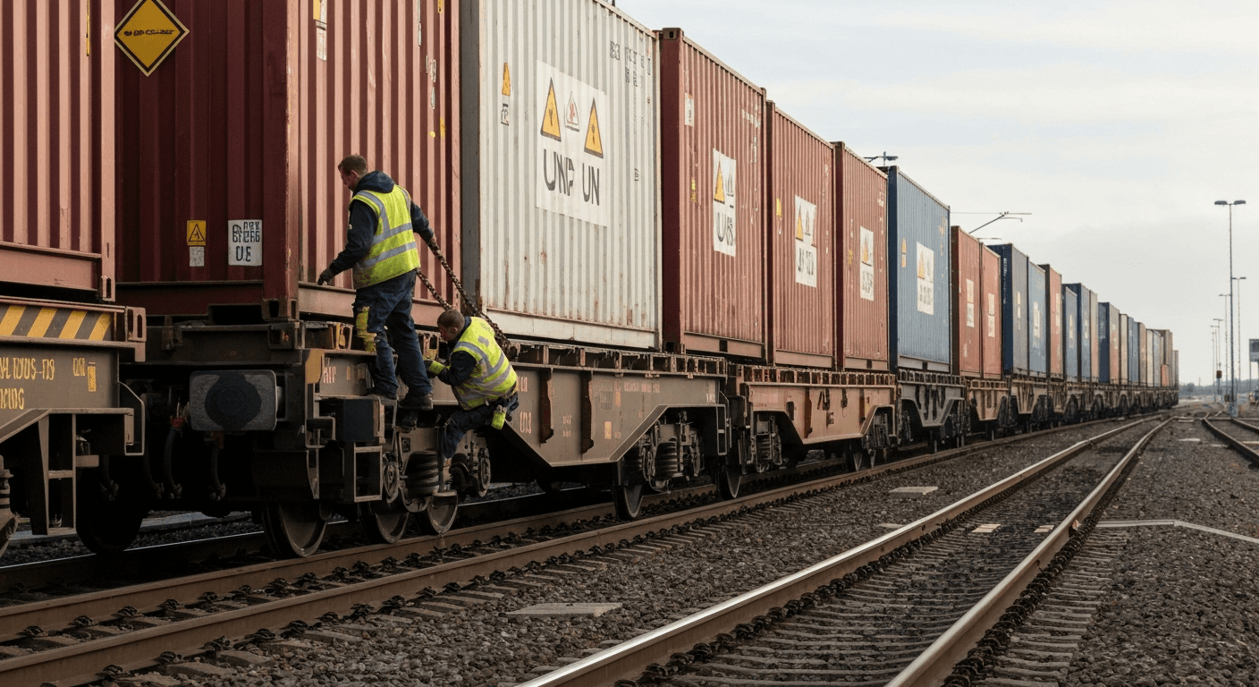 Godstog på skinner transporterer farligt gods under de nye EU-regler