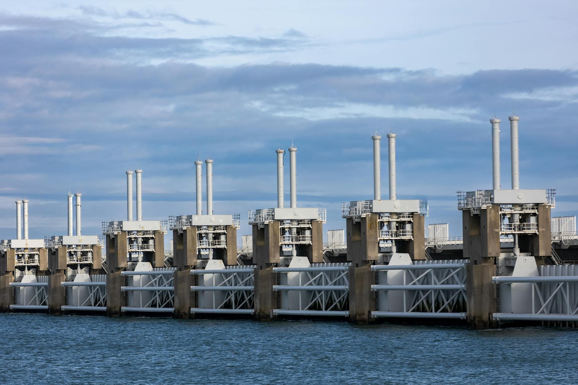 The impressive Oosterscheldekering water barrier in Zeeland, a marvel of modern engineering.
