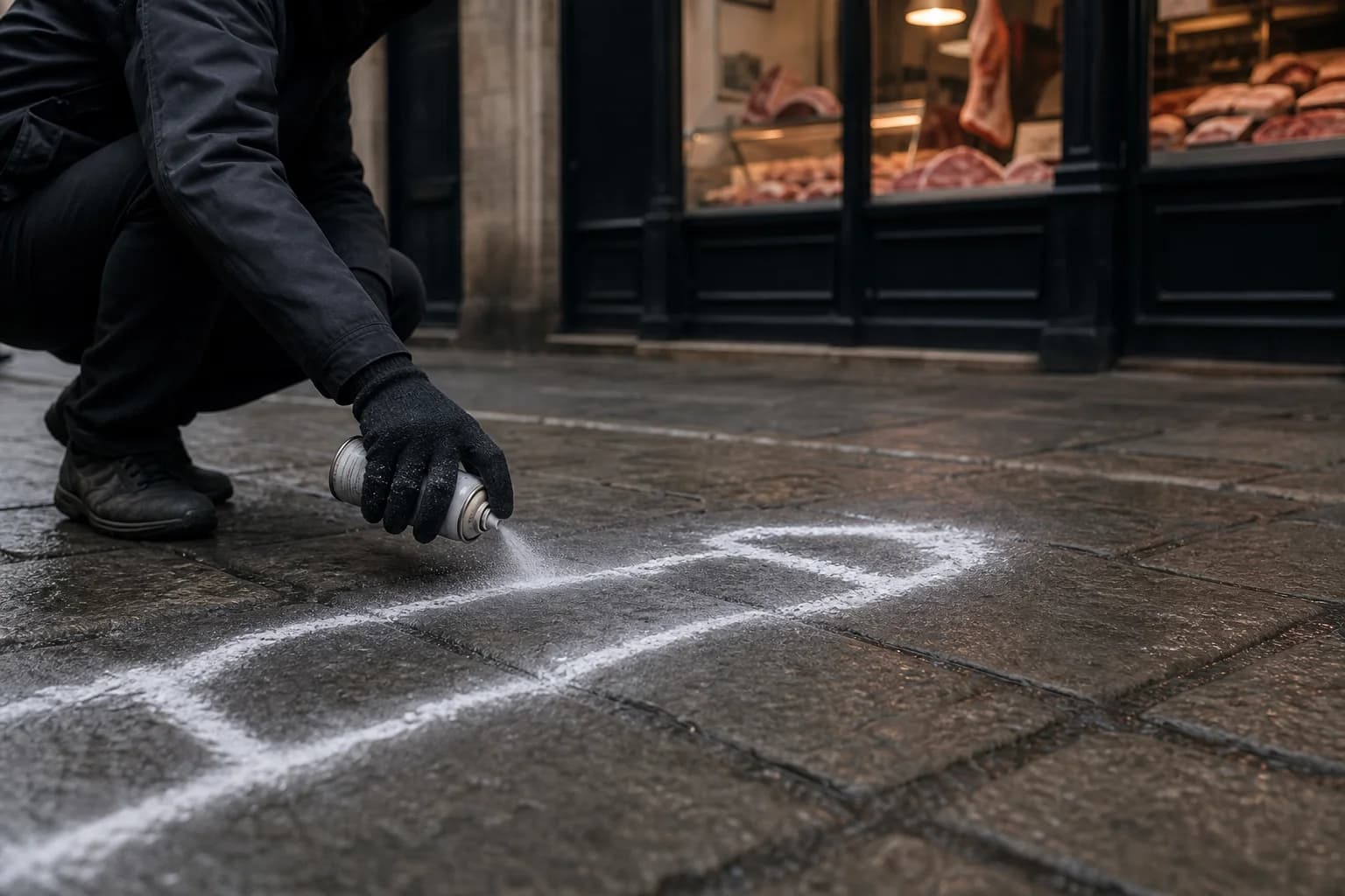 Aktivister maler med kridtspray på fortov